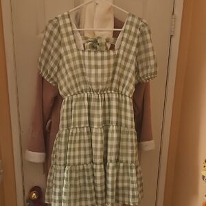 Mine Green Sundress with Puff Sleeves and Tiered Skirt